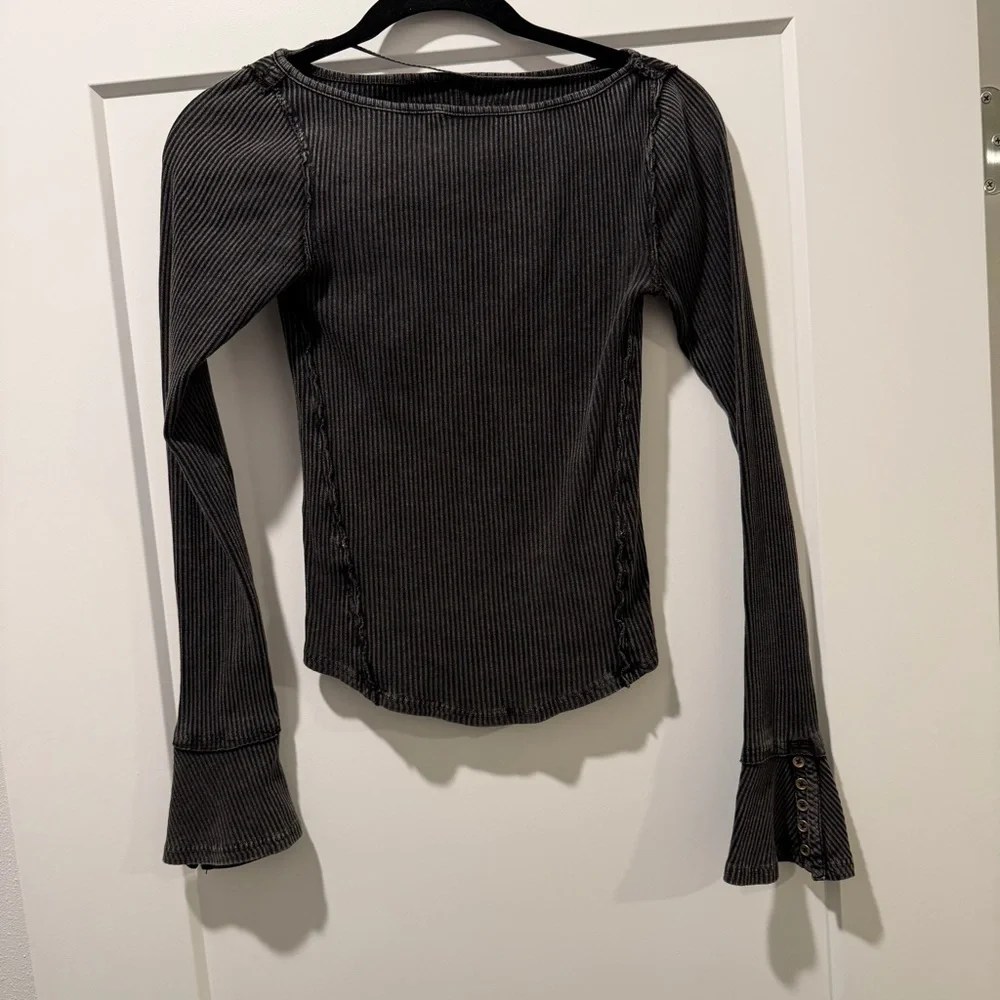 We The Free Charcoal Ribbed Long Sleeve Top - Picture 3 of 6